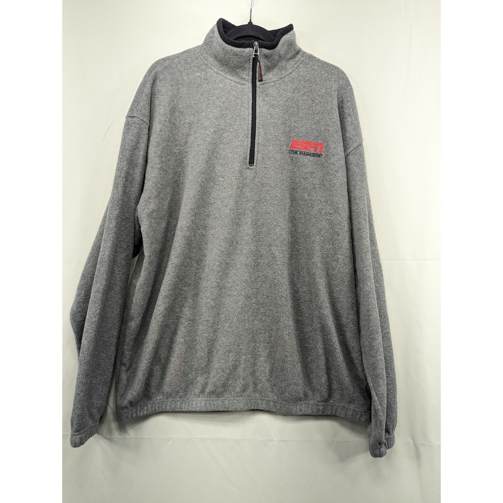 ESPN The Magazine Gray Fleece Pullover Sweater X-Large 1/4 Zip Long Sleeve - Picture 1 of 9
